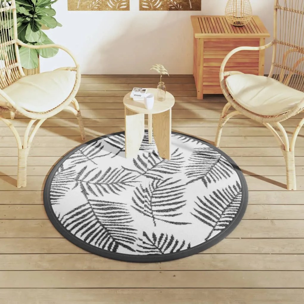 Tapete de exterior Ø120 cm ARAKIL PP branco e preto