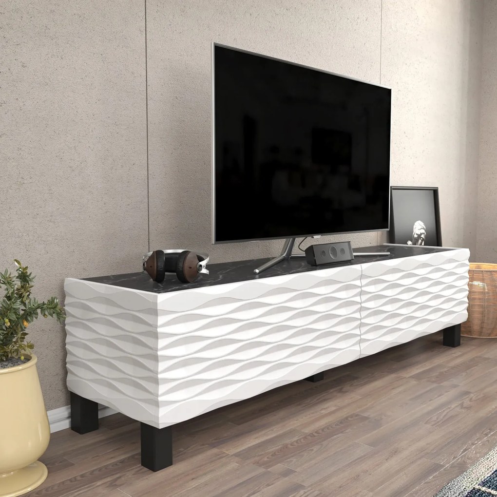 Móvel TV Lerze – Branco e Preto – 149,2x35x38 cm