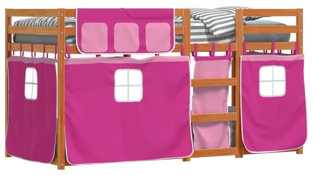 Beliche com cortinas 90x190 cm madeira de pinho maciça rosa