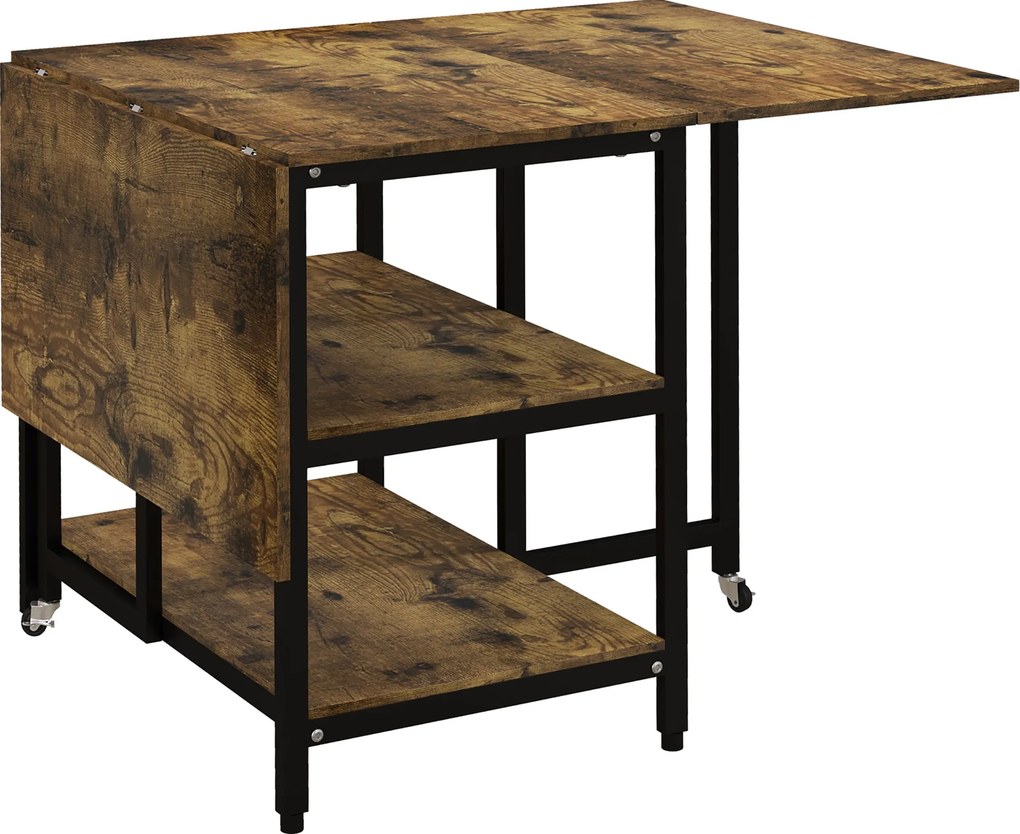 HOMCOM Mesa de jantar dobrável, mesa de jantar dobrável, design industrial, 140 cm x 80 cm x 75 cm, Castanho + Preto | Aosom Portugal