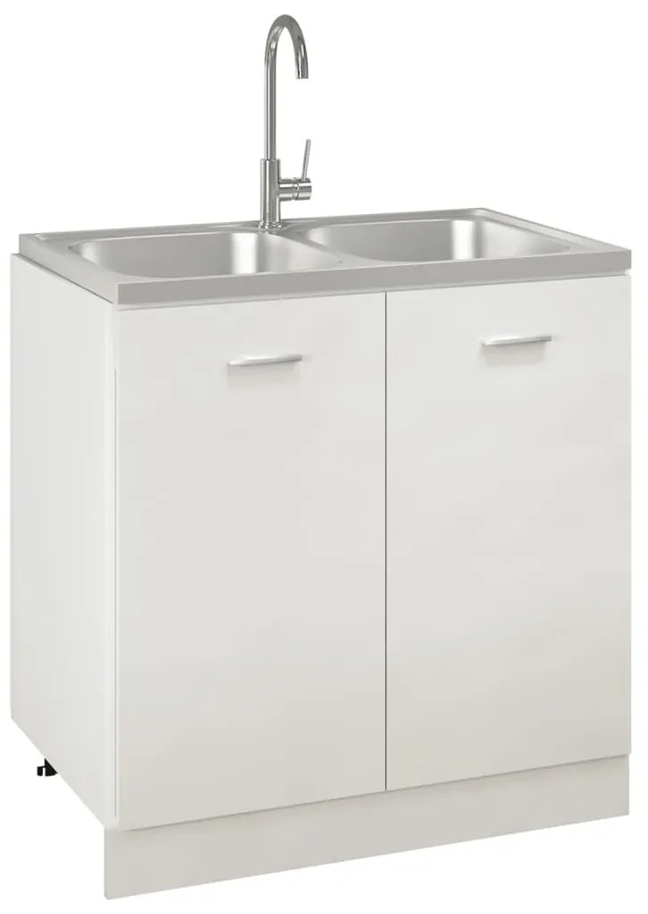 Lava-louça cozinha + cuba dupla 800x500x155mm aço inox prateado