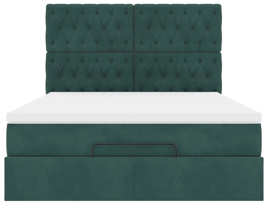Estrutura cama otomana colchões 140x200 cm veludo verde escuro