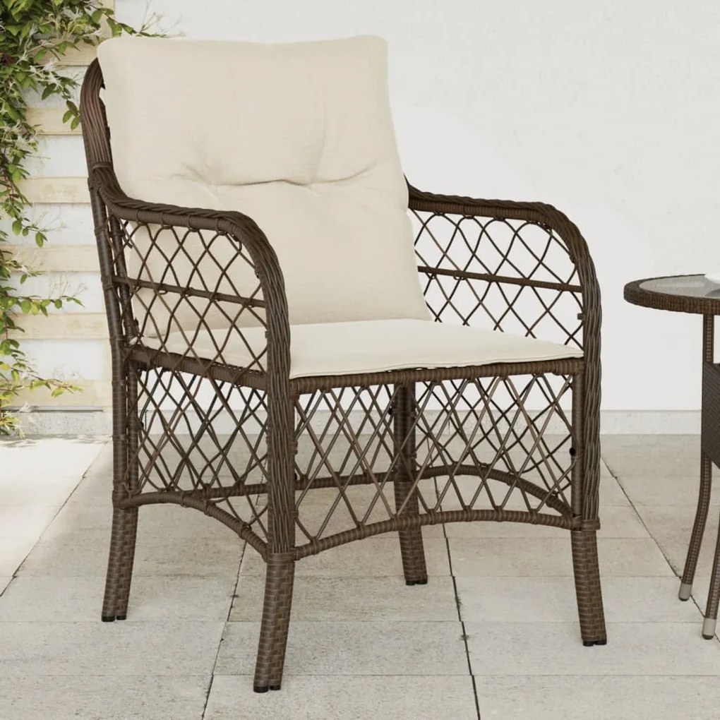 vidaXL Cadeiras de jardim com almofadões 2 pcs vime PE castanho