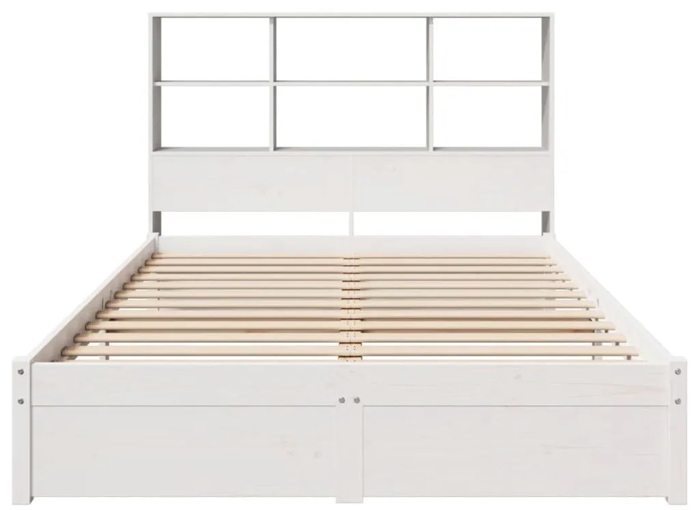 Cama com estante sem colchão 140x200 cm pinho maciço branco