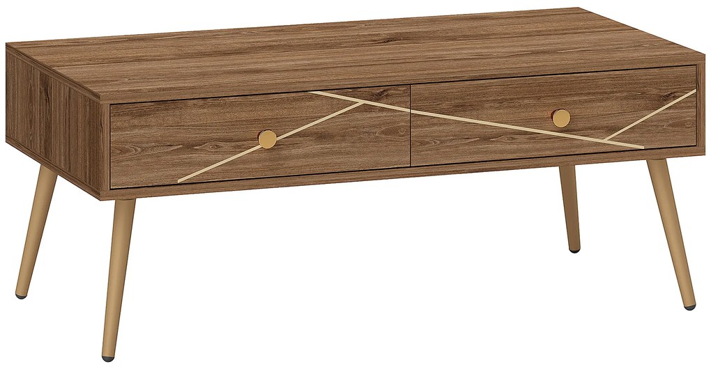 HOMCOM Mesa de Centro Mesa Auxiliar para Sala de Estar com 2 Gavetas e Pés de Aço para Dormitório Sala de Estar 100x50x41 cm Marrom