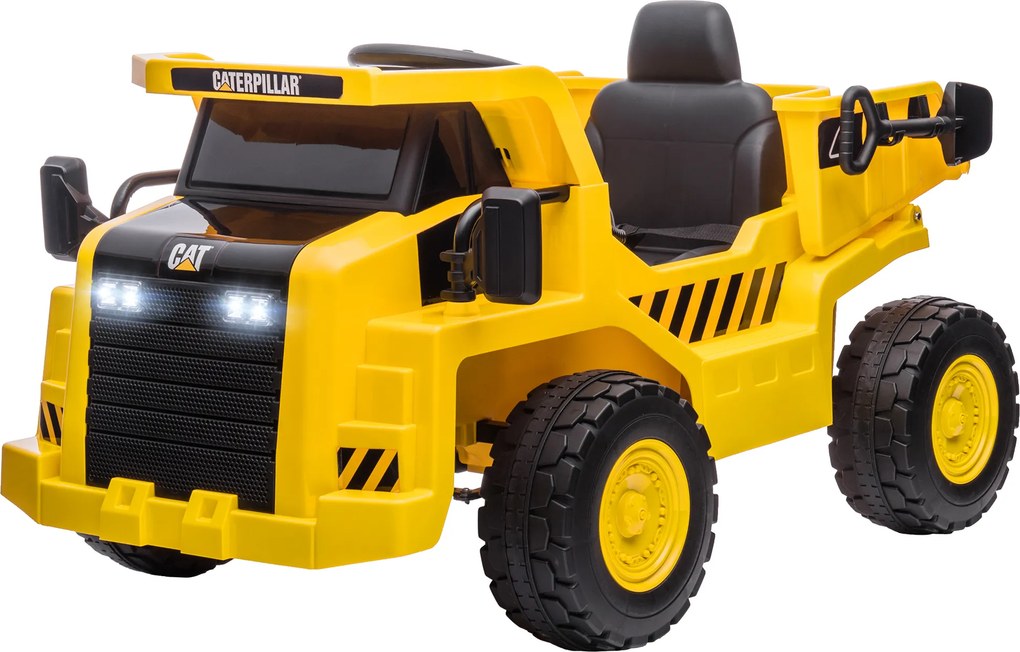 AIYAPLAY Escavadora elétrica infantil, Caminhão basculante Caterpillar, 3-5 km/h, com controle remoto, 3-6 anos, Amarelo | Aosom Portugal