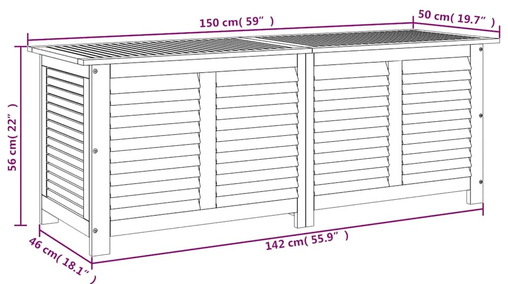 Caixa arrumação jardim c/ veneziana 150x50x56 cm acácia maciça