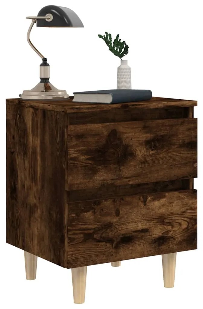 Mesa de cabeceira pernas madeira maciça carvalho fumado