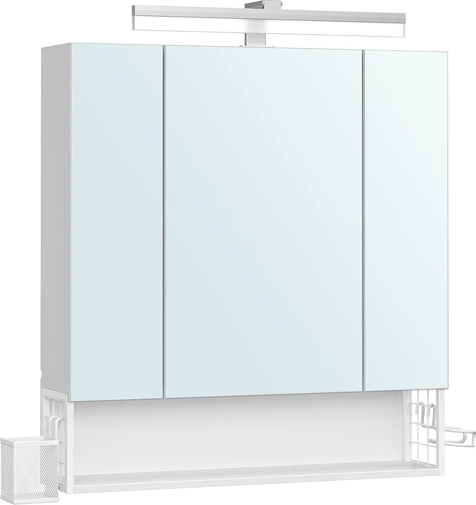 Armário de casa de banho parede com tomadas e 3 portas 16,5 x 70 x 75 cm branco