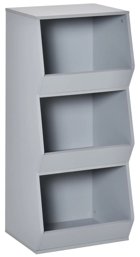 Estante Infantil de Madeira para Crianças com 3 Prateleiras de Armazenamento para Brinquedos Livros 38x34,5x90cm Cinza