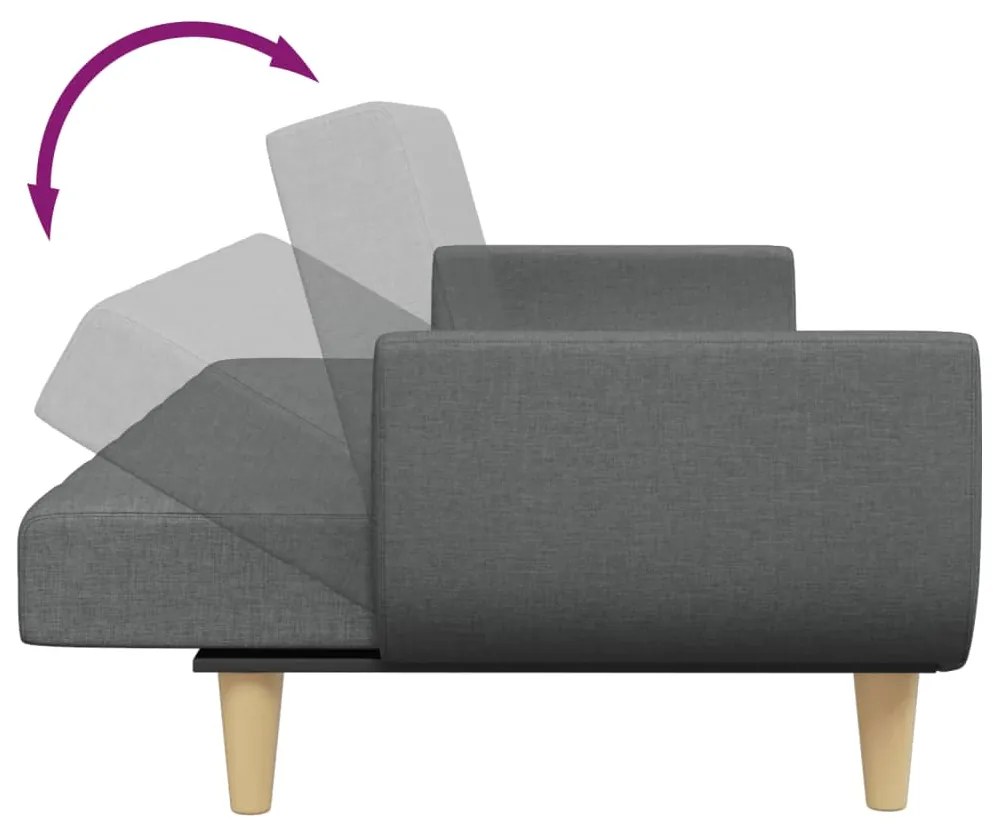 Sofá-cama de 2 lugares c/ apoio de pés tecido cinzento-escuro