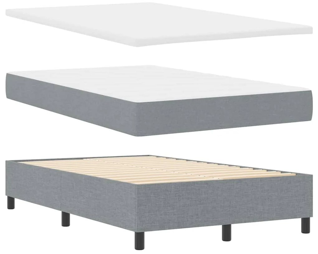 Cama Box Spring com Colchão Cinza Claro Pequena Cama Dupla Tecido