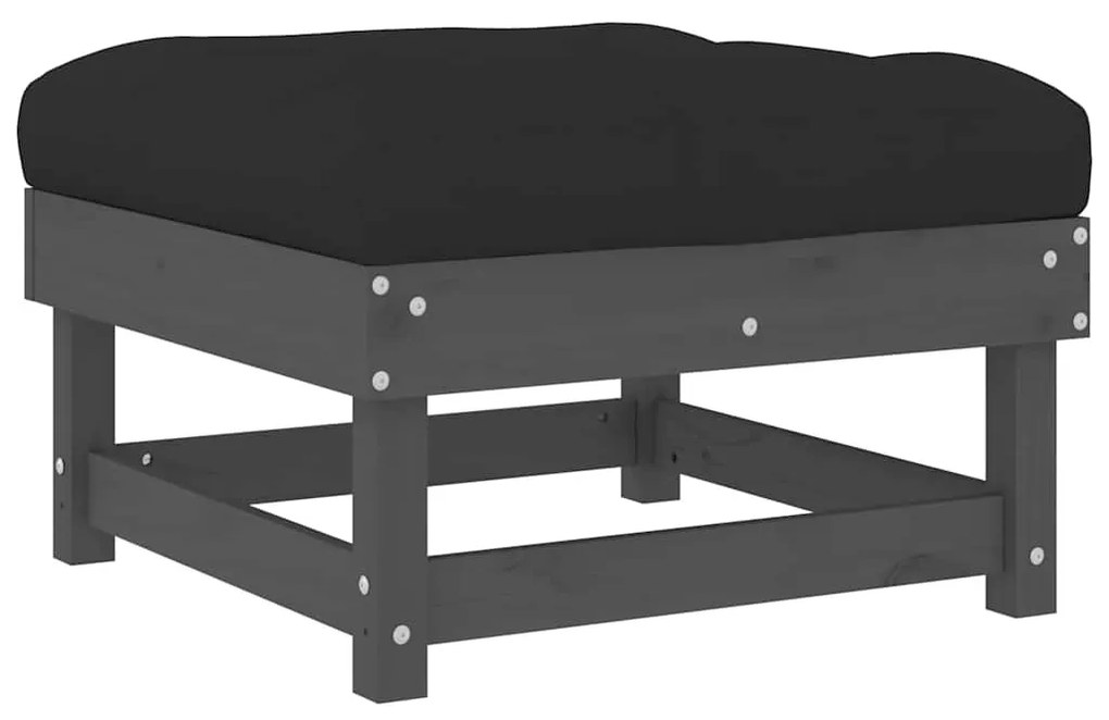 Apoios de pés p/ jardim c/ almofadões 2 pcs pinho maciço cinza