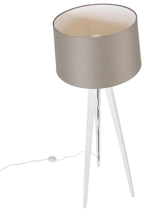 Tripé moderno branco com abajur de linho bege 45 cm - Tripod Classic Clássico / Antigo