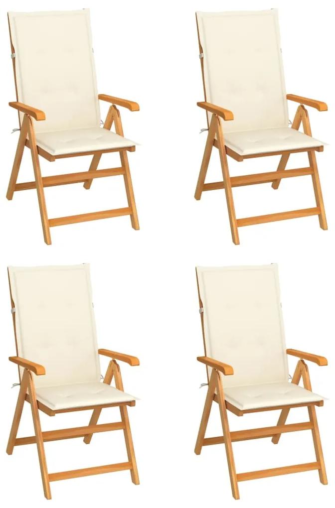 3065532 vidaXL Cadeiras de jardim c/ almofadões cor creme 4 pcs teca maciça
