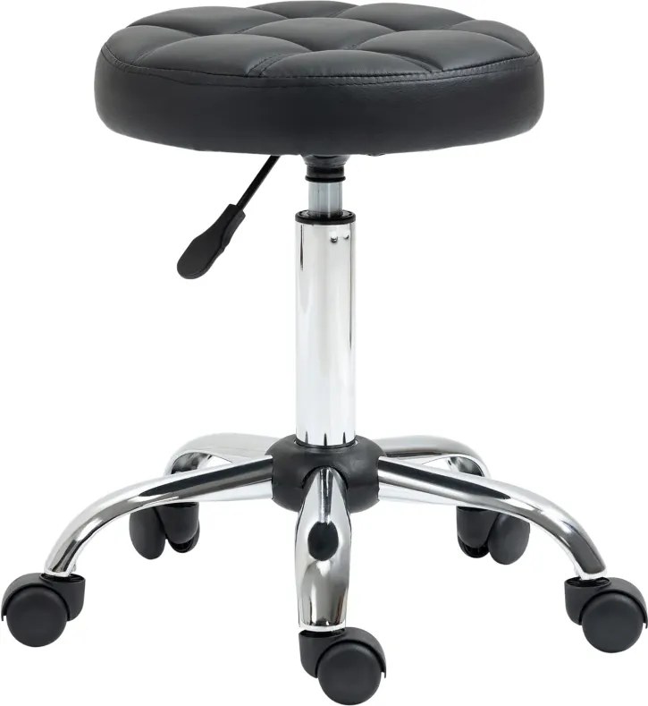 Banco Giratório com Rodas Altura Ajustável entre 48-63cm Banco de Trabalho Estofado em Couro PU para Salão Dentista Diâmetro Ø35,5cm Preto
