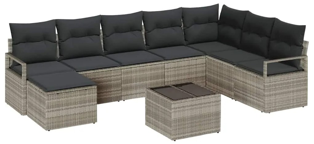 Conjunto de Sofás de Jardim de 8 Peças com Almofadas Cinza em Rattan S