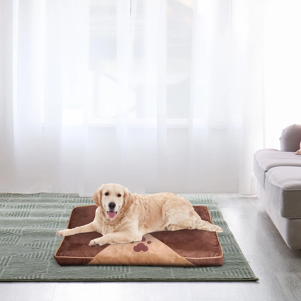 PawHut Cama para Animais de Estimação Cama para Cães e Gatos com Capa Removível e Lavável Antiderrapante 100x70x7cm Marrom