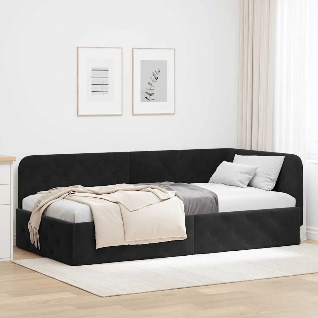 vidaXL Estrutura de Cama de Canto Preto 100 x 200 cm Veludo