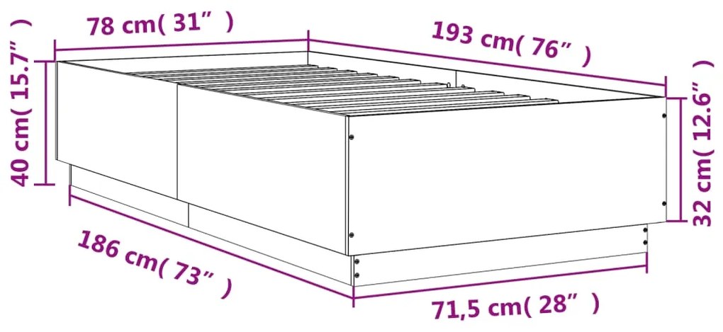 Estrutura de cama 75x190 cm derivados de madeira preto