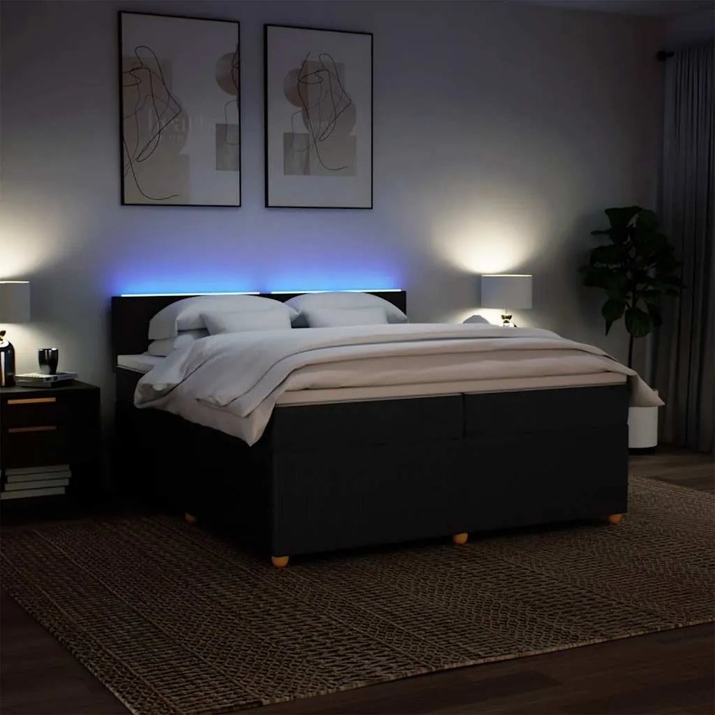Cama com molas/colchão 200x200 cm tecido preto