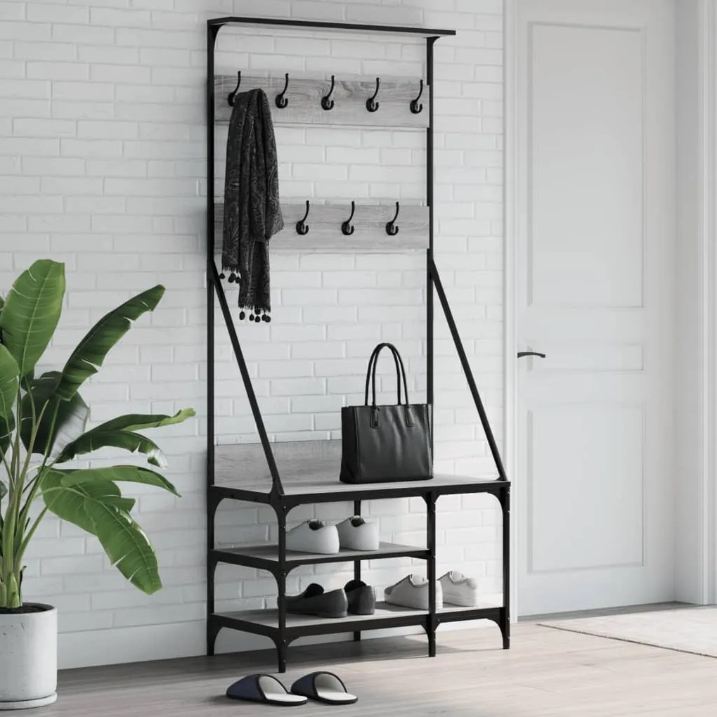 vidaXL Bengaleiro com arrumação calçado 80x40x184 cm cinza sonoma