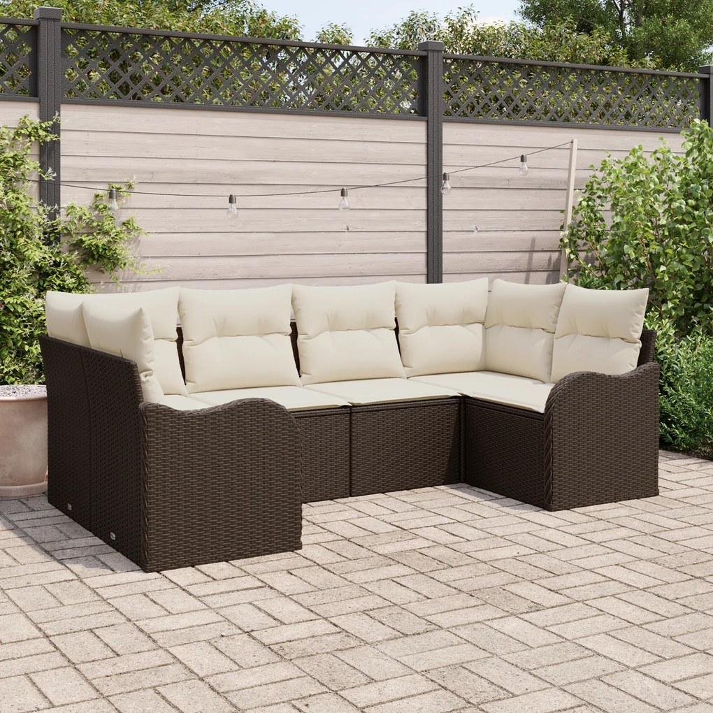 Conjunto de Sofá de Jardim vidaXL de 6 Peças com Almofadas Castanho Ra