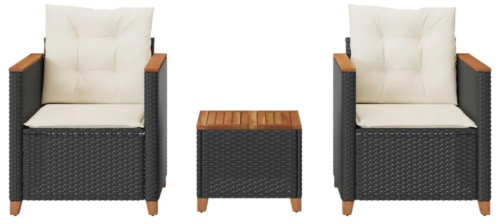 Conjunto de bistrô com almofadões 3 pcs vime PE e acácia preto