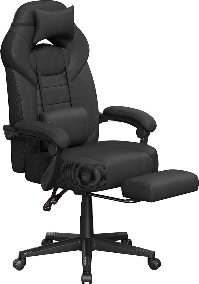 Cadeira de escritório ergonómica com apoio para os pés 70 x 70 x (122-134) cm, cadeira para jogos para o escritório em casa, almofada lombar Preto
