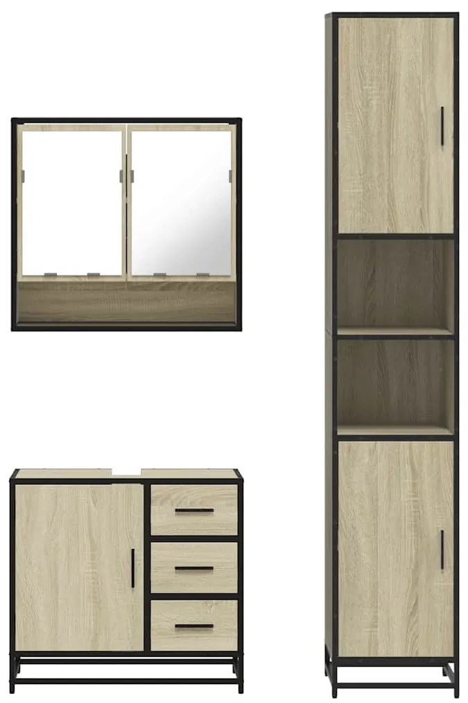 3 pcs conj. móveis casa banho derivados madeira carvalho sonoma