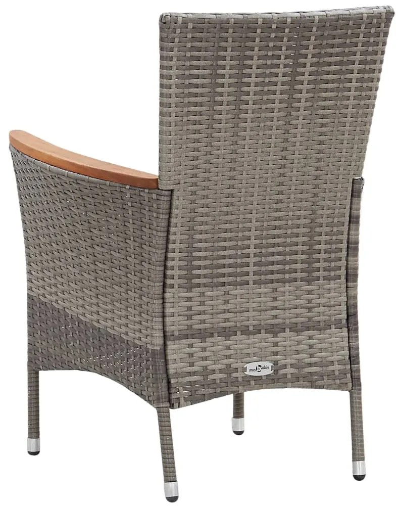 5 pcs conjunto jantar exterior com almofadões vime PE cinzento