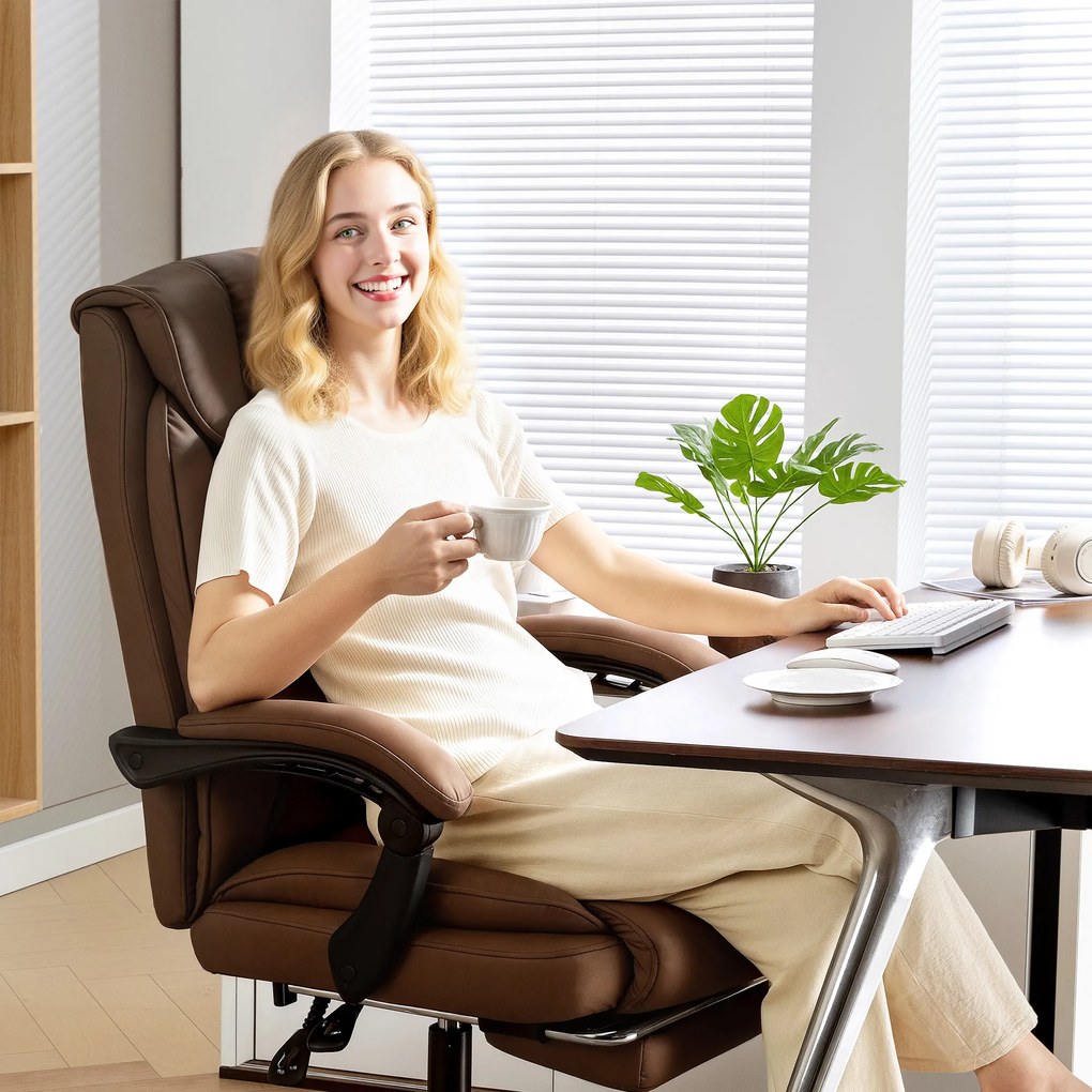 Cadeira de Escritório com Apoio para os Pés Encosto Reclinável e Revestida em Couro Sintético  66x72x113-121 cm Castanho