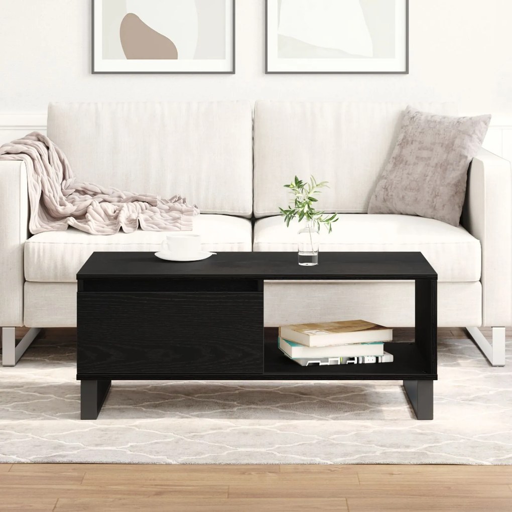 Mesa de centro vidaXL Preto Carvalho 90x50x36,5 cm Madeira engenheirad