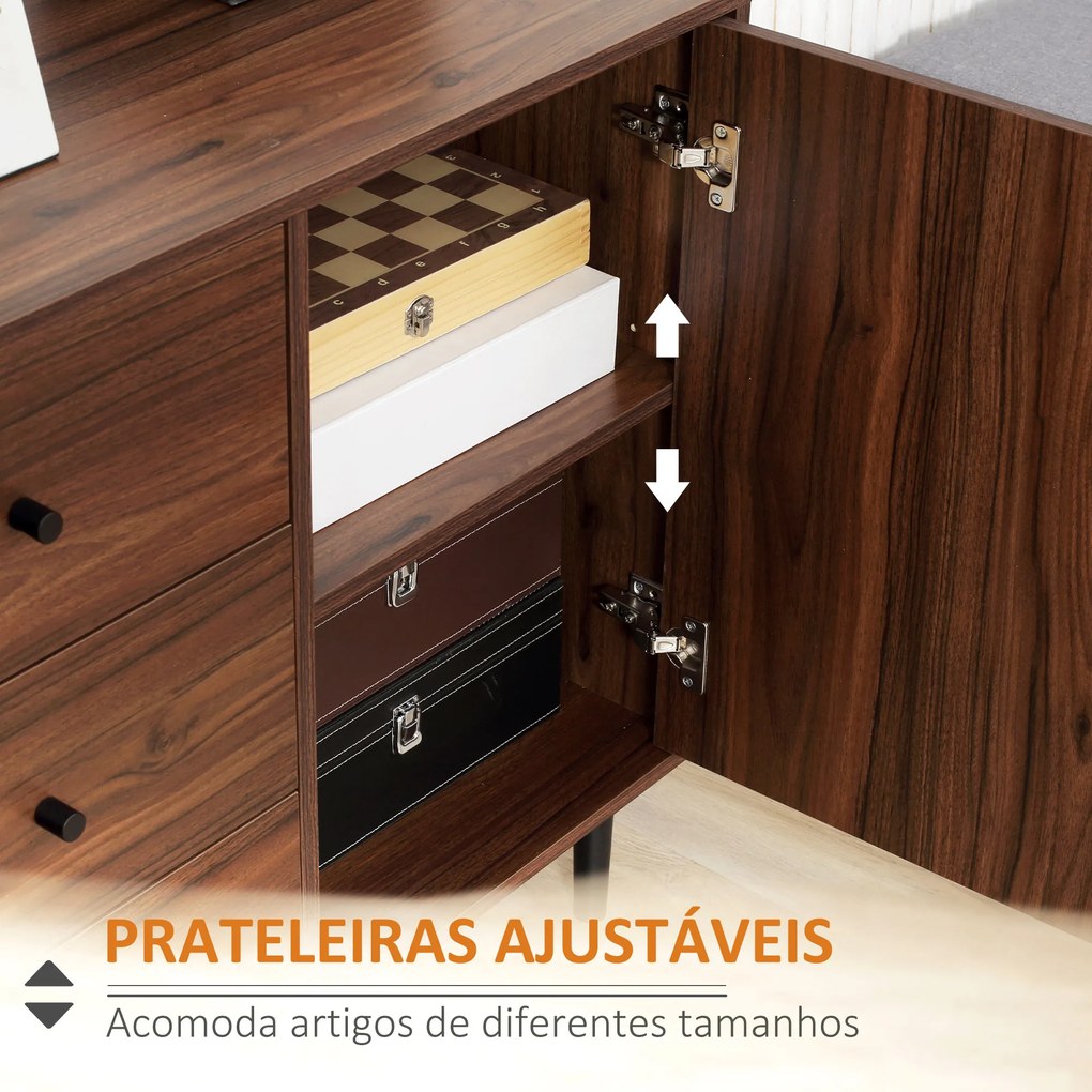 HOMCOM Aparador para Sala de Estar Aparador Buffet Moderno Móvel Auxiliar de Cozinha com 2 Portas e 3 Gavetas para Sala de Jantar Escritório 127x40x76cm Castanho Avermelhado e Preto