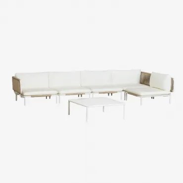 Conjunto De Jardim Com Sofá Modular De Canto De 5 Peças E Mesa De Centro Em Aço Roubly Beige De Amêndoa - Sklum