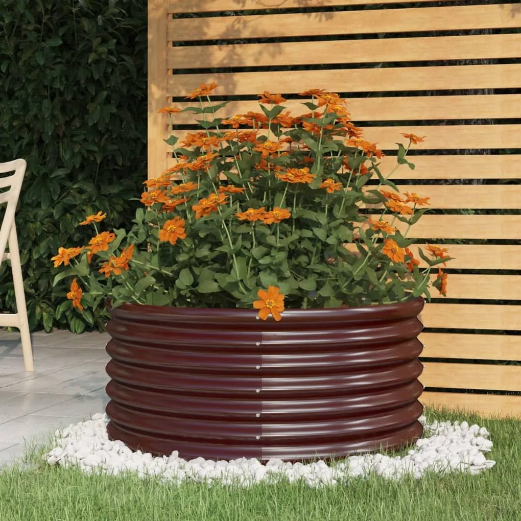 318855 vidaXL Vaso/floreira de jardim aço revestido a pó 80x80x36 cm castanho