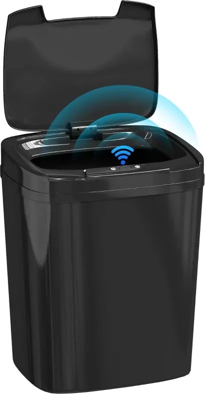 Caixote de Lixo Automático 15L com Sensor Infravermelhos e Modo Manual Anel de Retenção Antimarcas 27,6x21,4x33,5 cm Preto