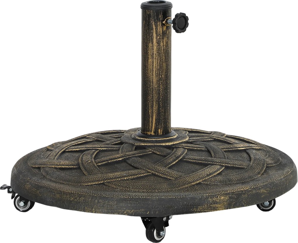 Outsunny Base para Guarda-sol em Resina de 20 kg Redonda com Rodas e Travões, Bronze | Aosom Portugal