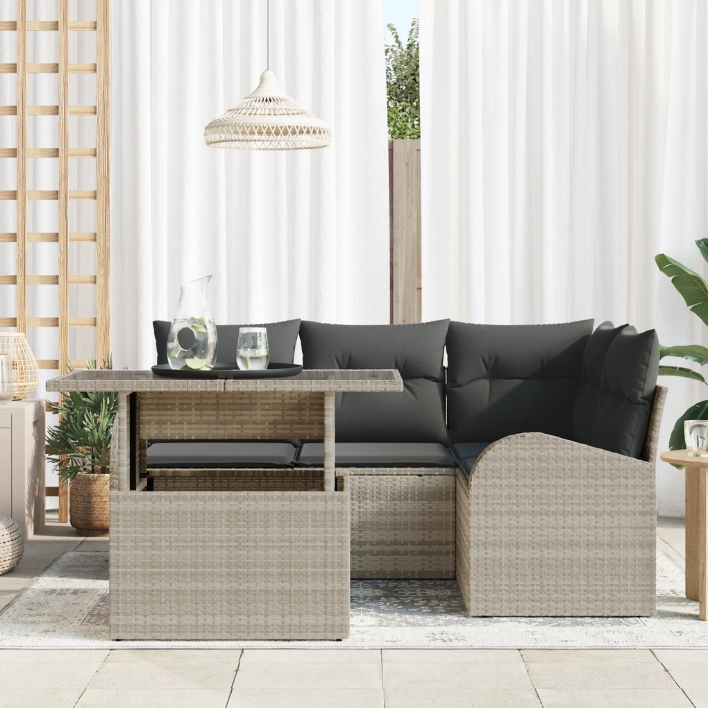 Conjunto de Sofá de Jardim vidaXL de 5 Peças com Almofadas Cinza Claro