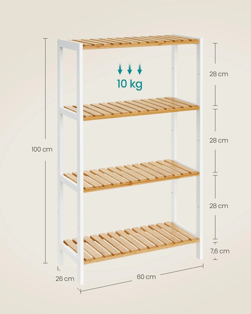 Estante de bambu para casa de banho 26 x 60 x 100 cm Branco + natural