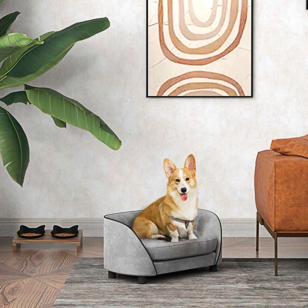 Sofá para cães com almofada macia, capa removível e lavável, revestimento em veludo holandês cinzento