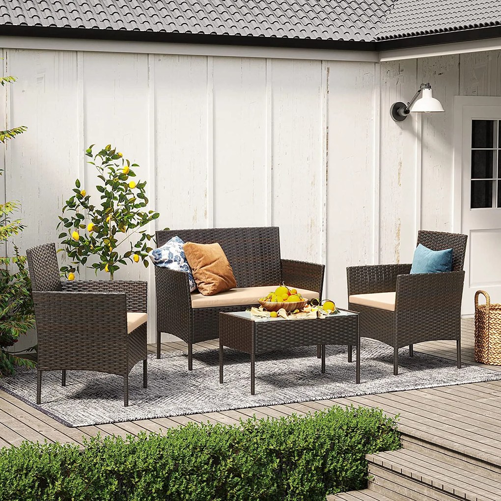 Conjunto de móveis de jardim de 4 peças Castanho-taupe