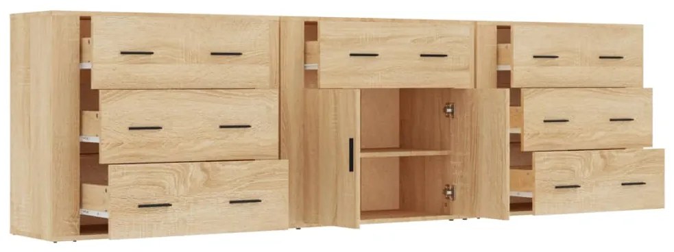 Aparadores 3 pcs derivados de madeira cor carvalho sonoma