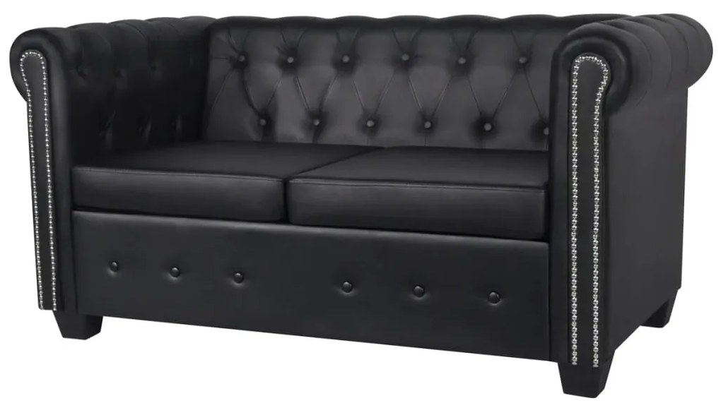 vidaXL Sofá Chesterfield de 2 lugares em couro artificial preto