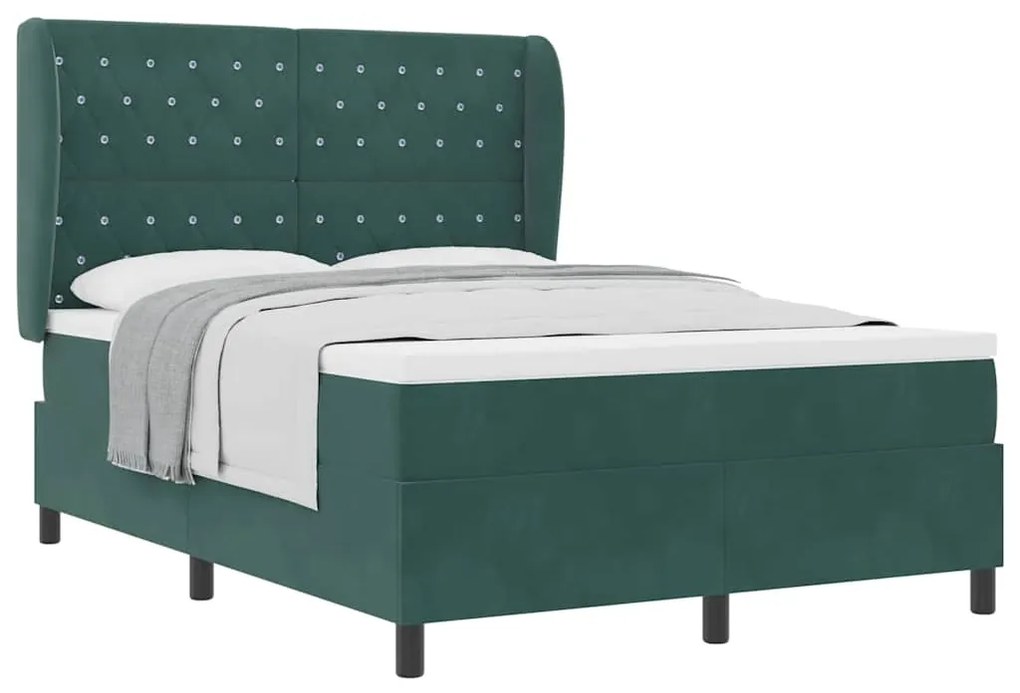 Cama Box com Colchão, Verde Escuro, 140x190 cm, Veludo