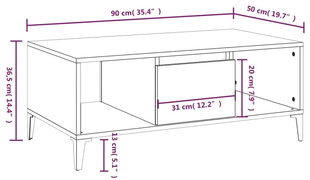 Mesa de centro 90x50x36,5 cm derivados madeira branco brilhante