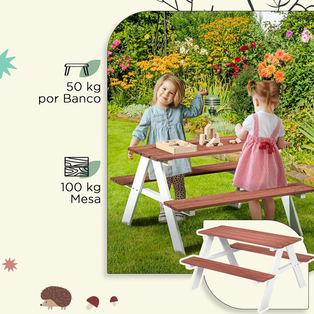 Conjunto de Mesa e 2 Bancos Infantil de Madeira Mesa de Piquenique par