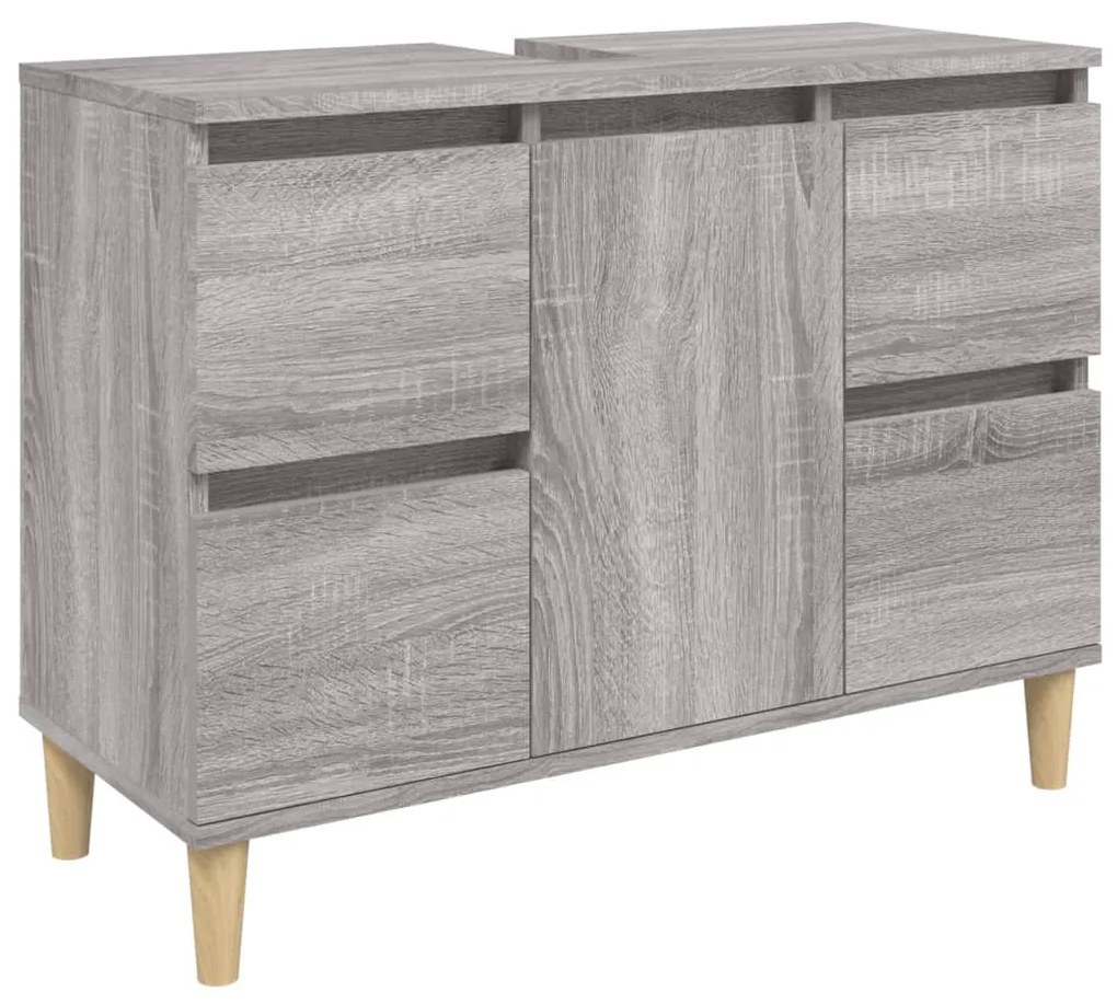3 pcs Conjunto móveis casa de banho madeira proc. cinza sonoma