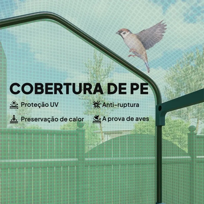 Estufa de Exterior com 4 Prateleiras e Rodas Porta Enrolável Estrutura em Aço e Cobertura de PE 140g/㎡ Anti-UV 69x50x165 cm Verde