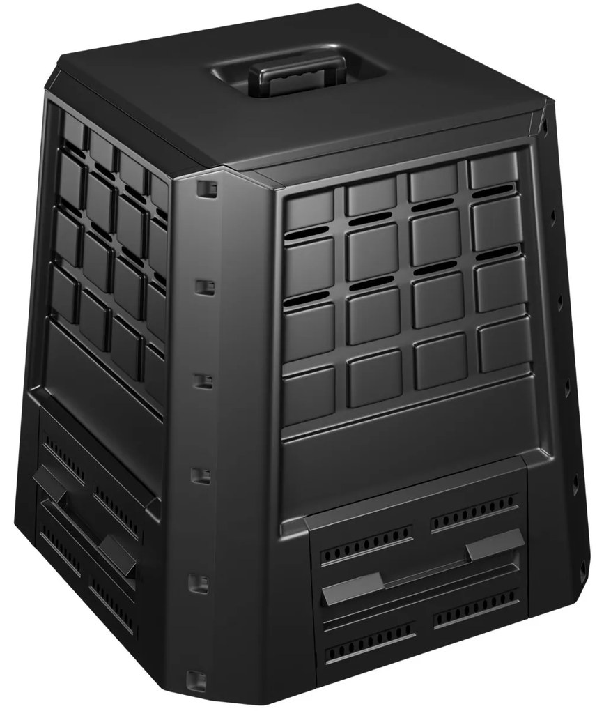 Recipente compostagem de jardim 380 L PP com tampa e ranhuras de ar ajustáveis 78 x 64 x 80 cm preto